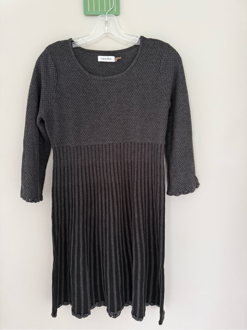 Calvin Klein Girls' Dark Charcoal Knit Pleated Dress